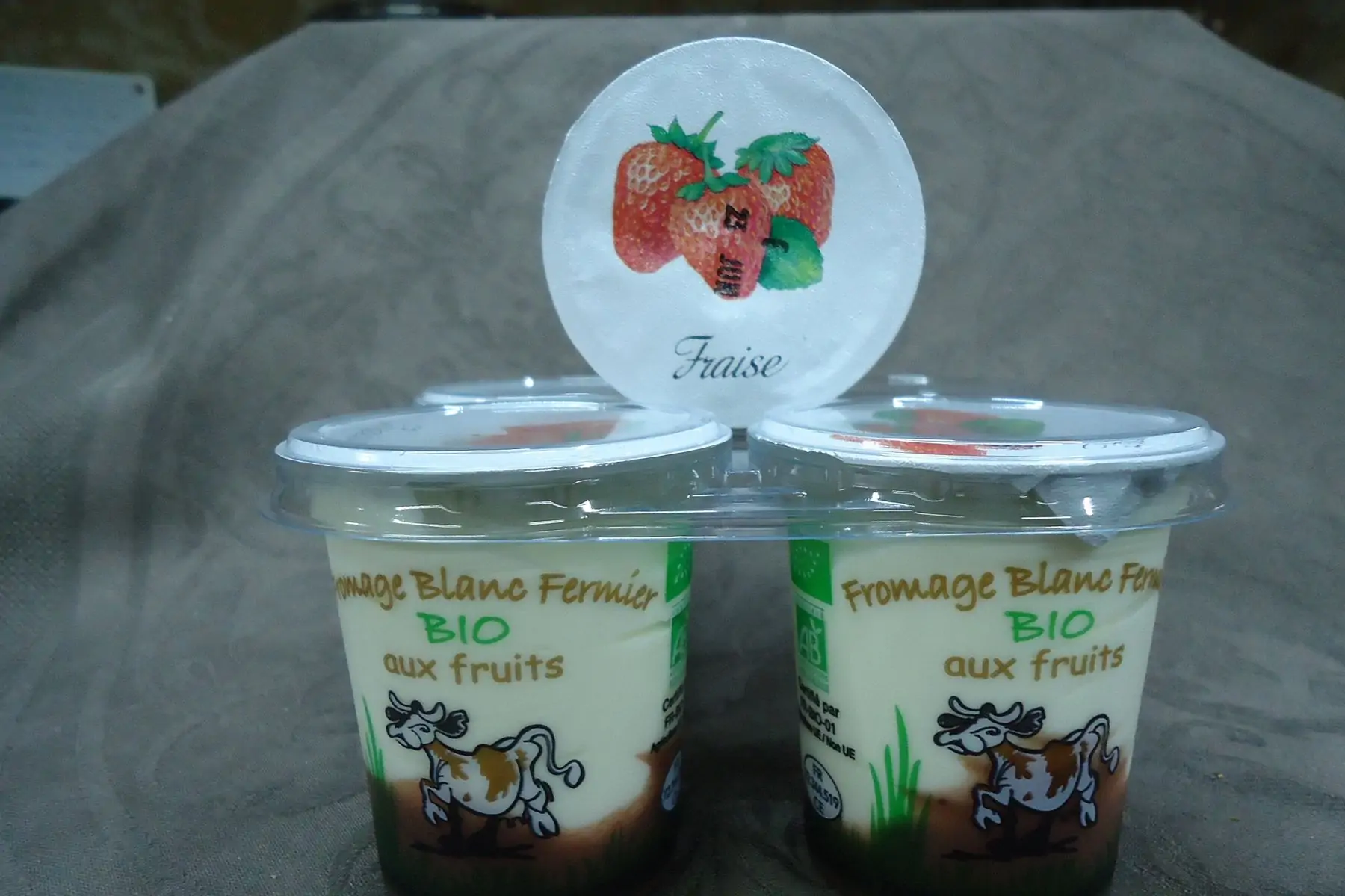 fromage blanc bio fermier sur lit de fruit