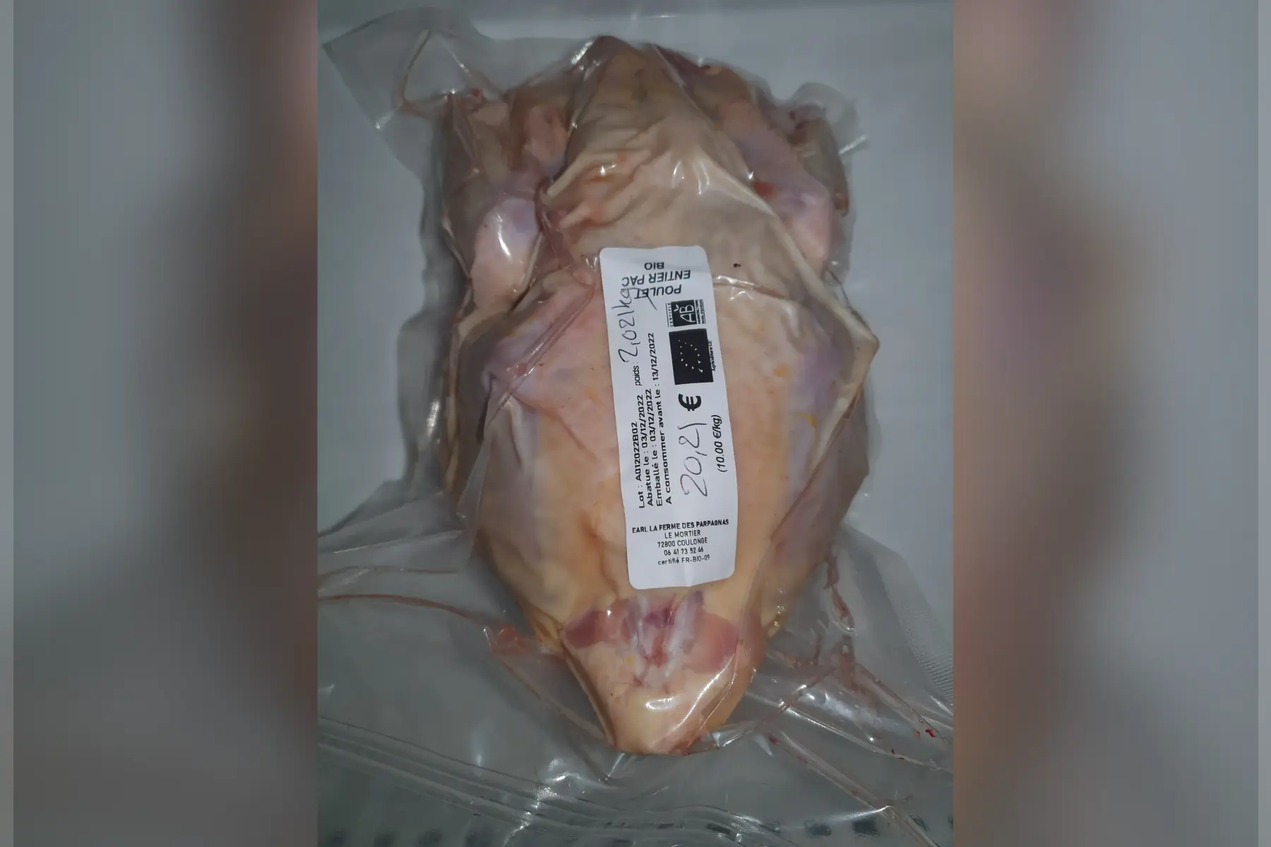 poulet entier pret a cuire sans abats
