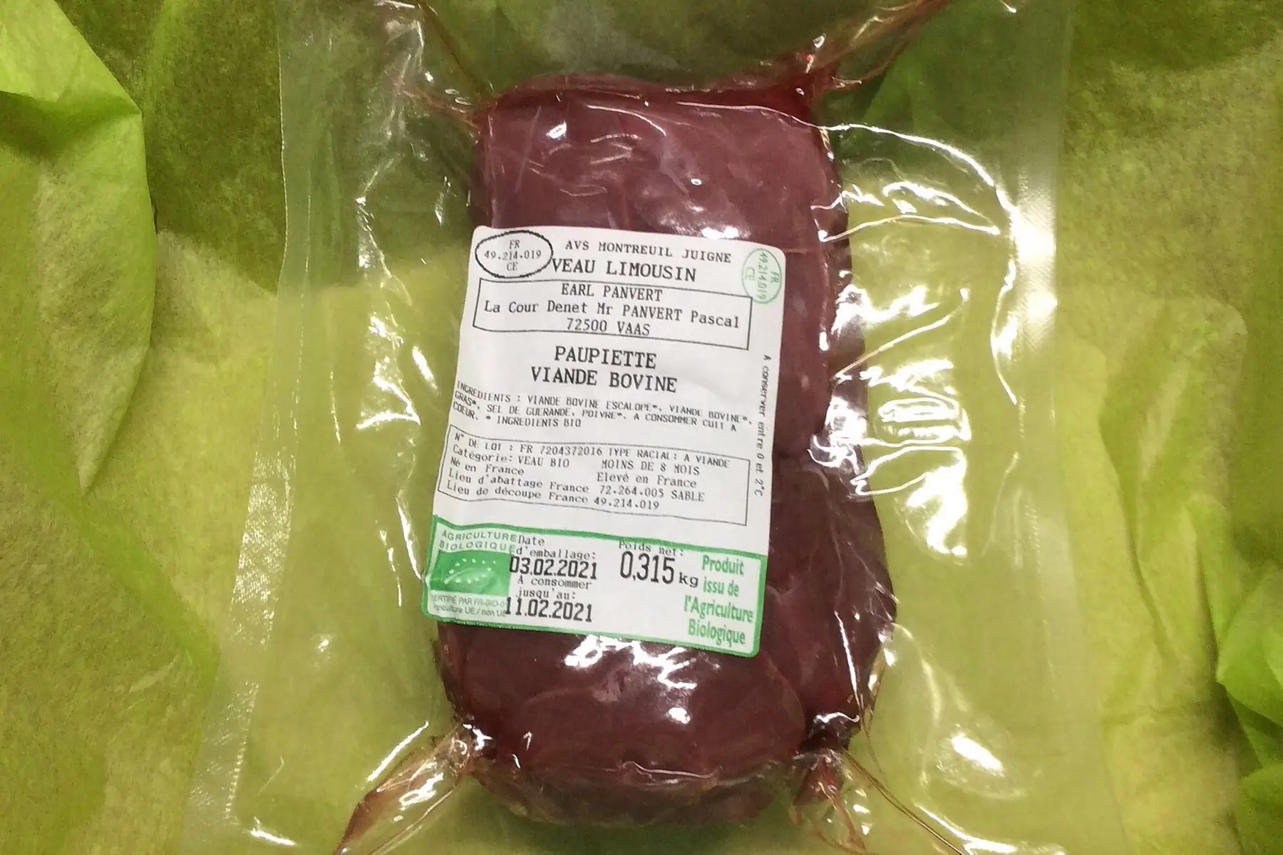 veau, lot de 2 paupiettes