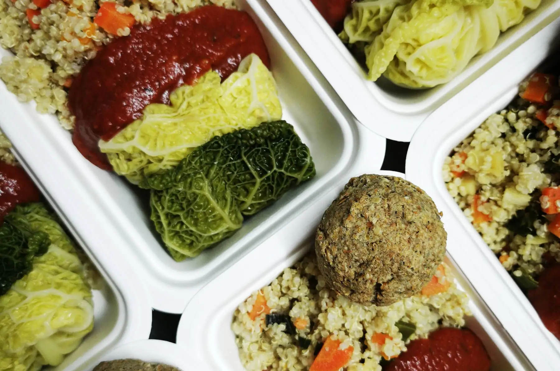 quinoa et légumes, chou farci au tofu, sauce tomate v sg