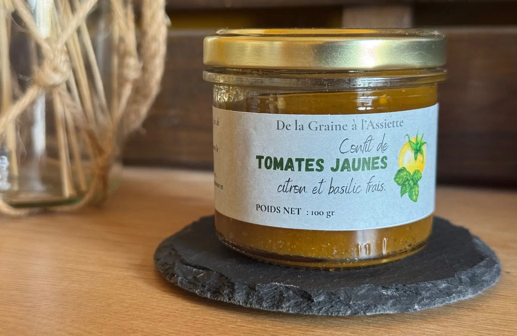 Confit tomates jaunes, citron & basilic frais