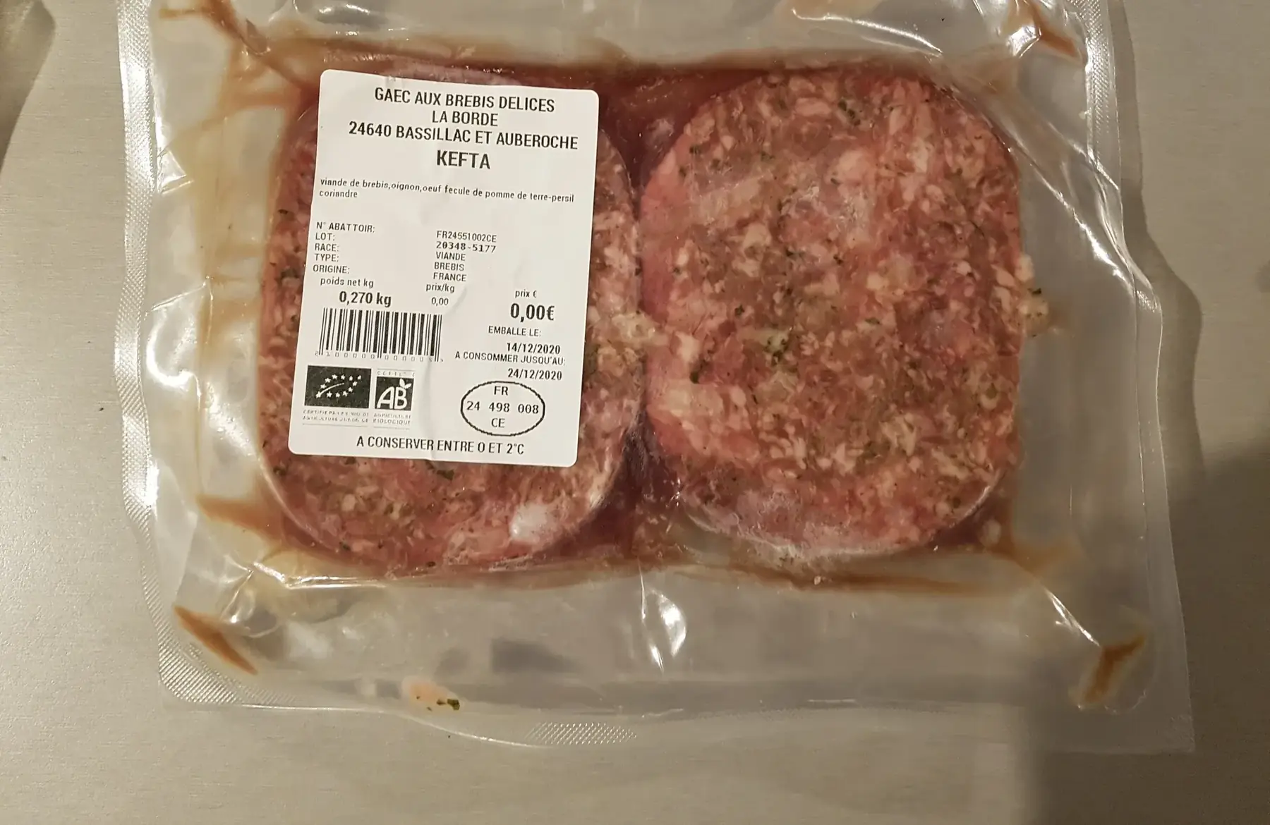 kefta (environ 260 g)