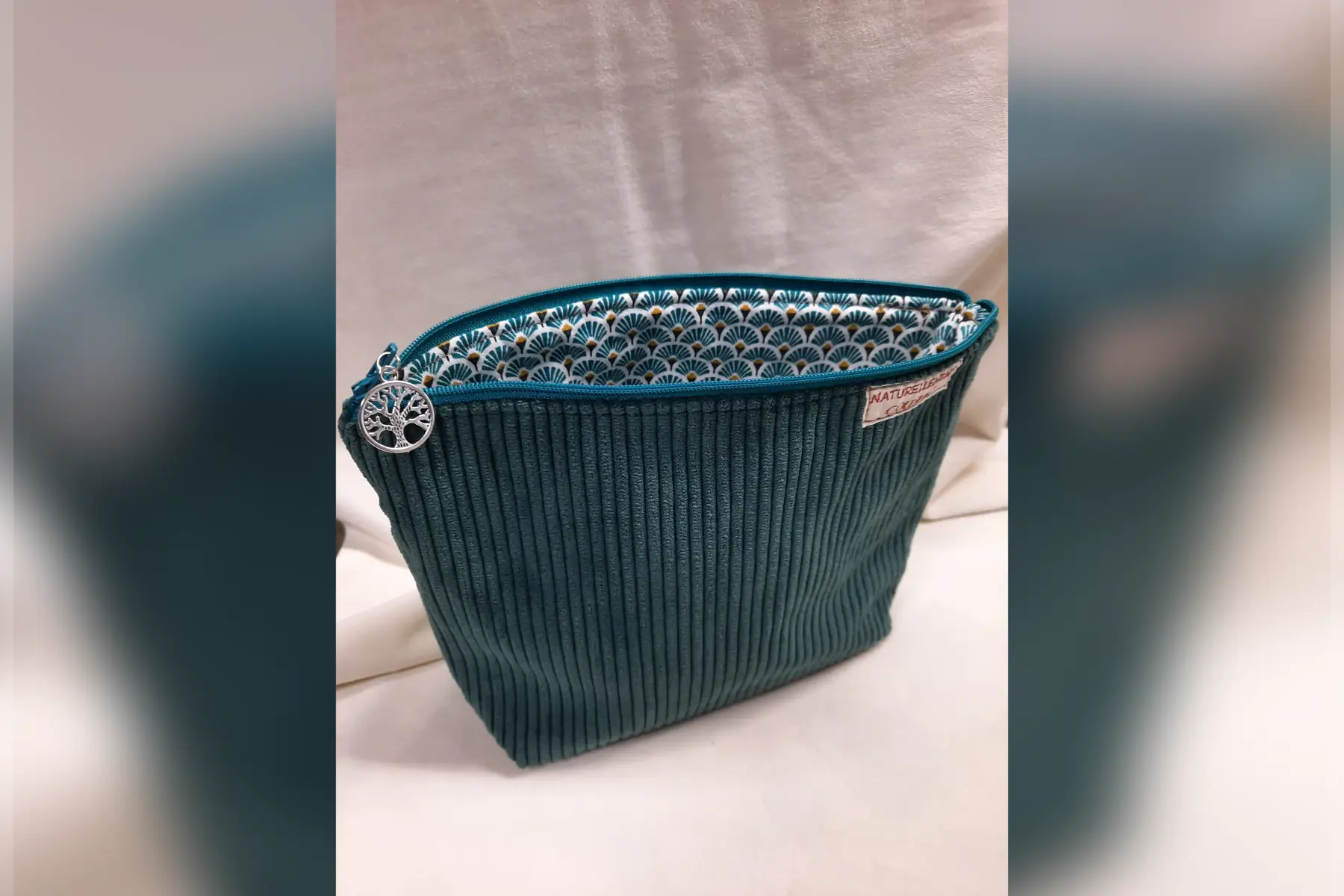 Trousse velour "vert bleu"