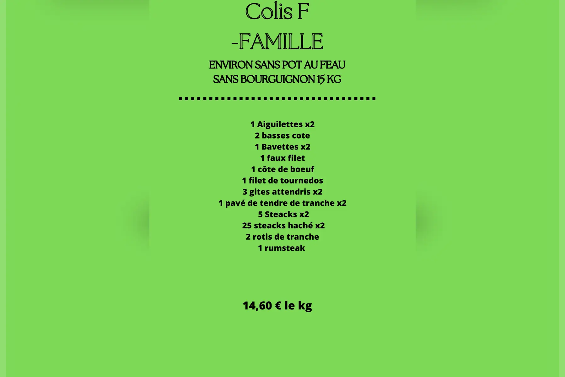 colis de 15 kg sans pot au feu et sans bourguignon