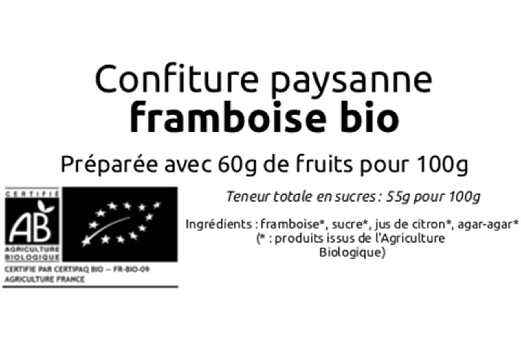 Confiture paysanne de framboise bio (pot de 220g)