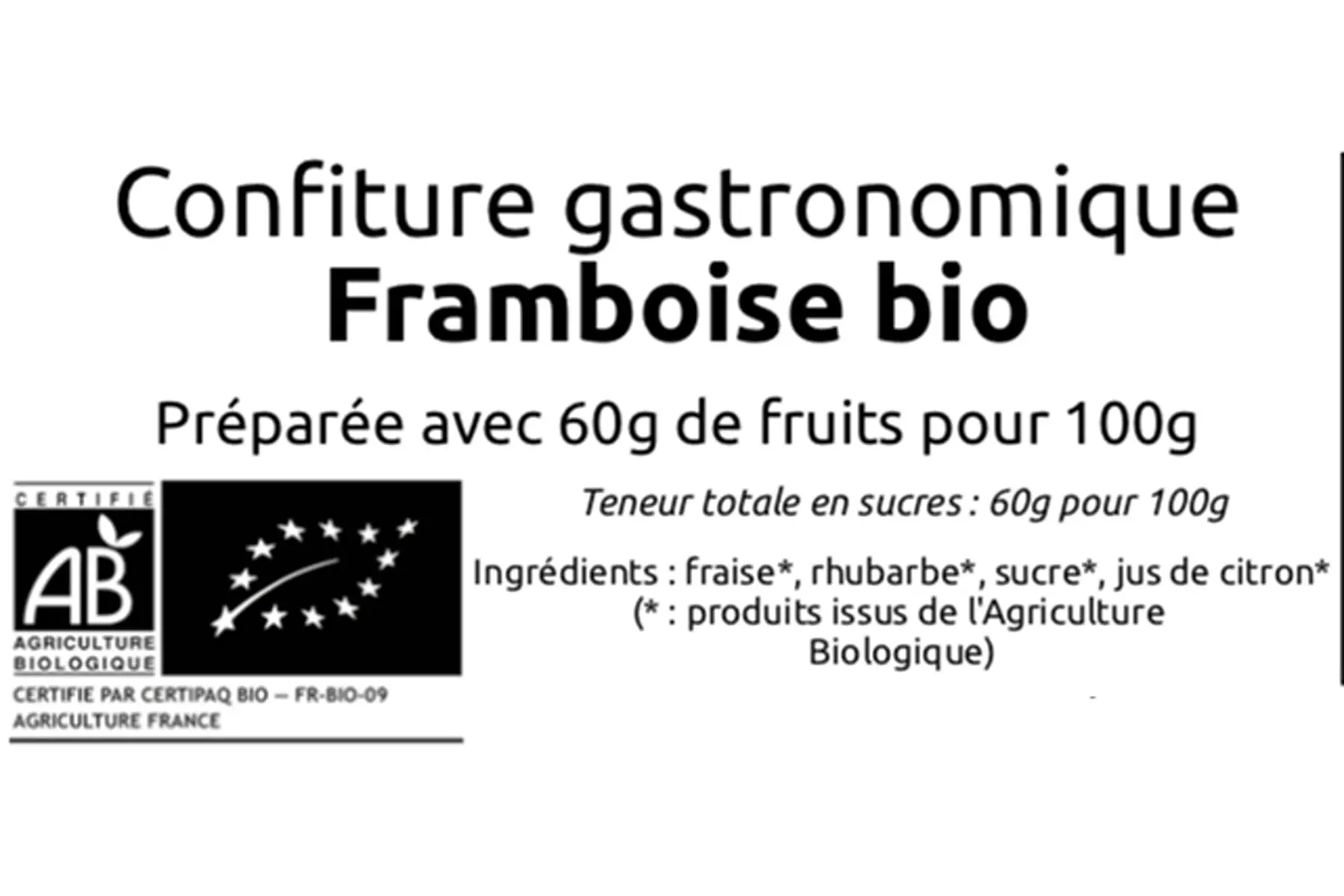 Confiture gastronomique de framboise bio (pot de 220g)