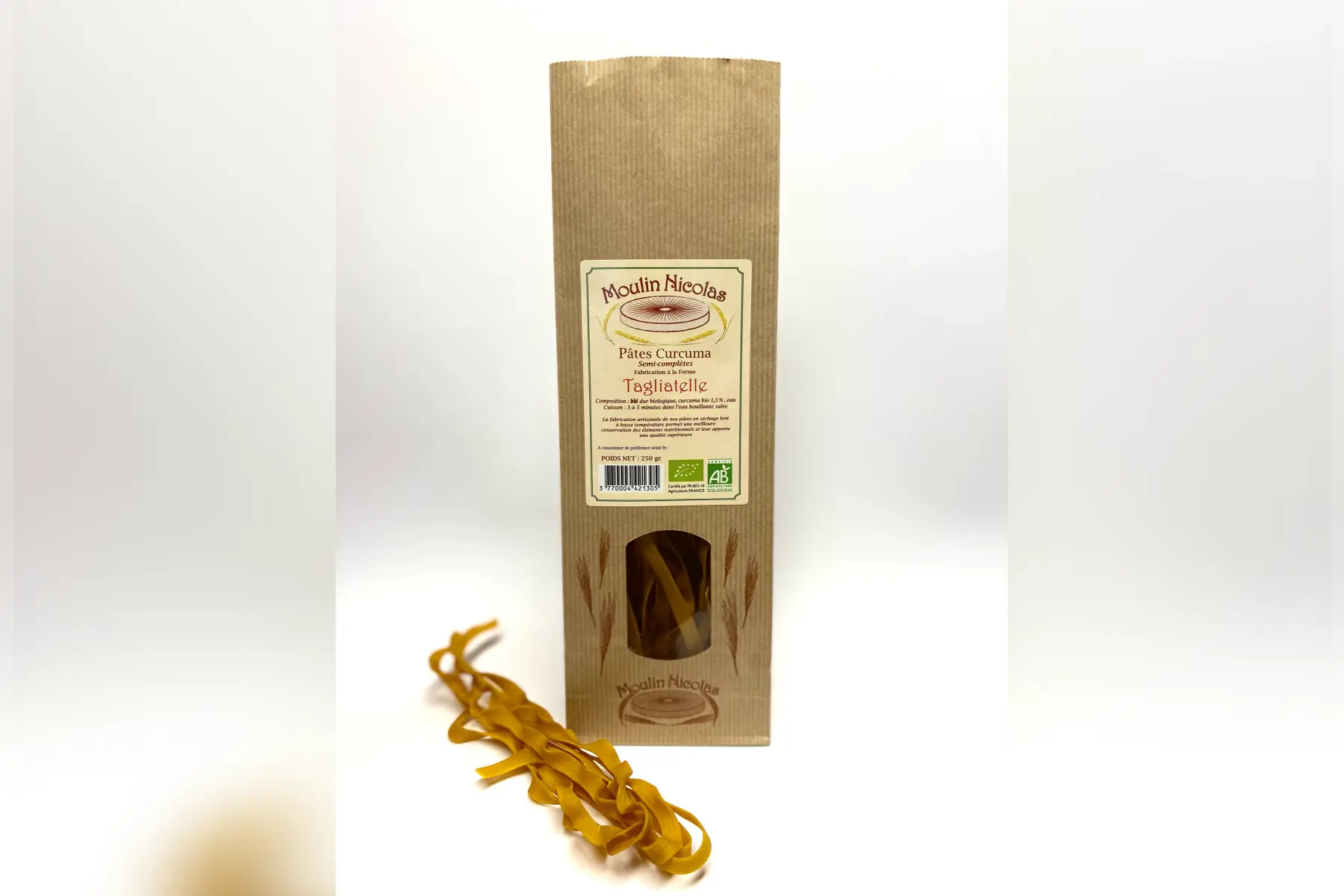 pâtes semi-complètes tagliatelle au curcuma