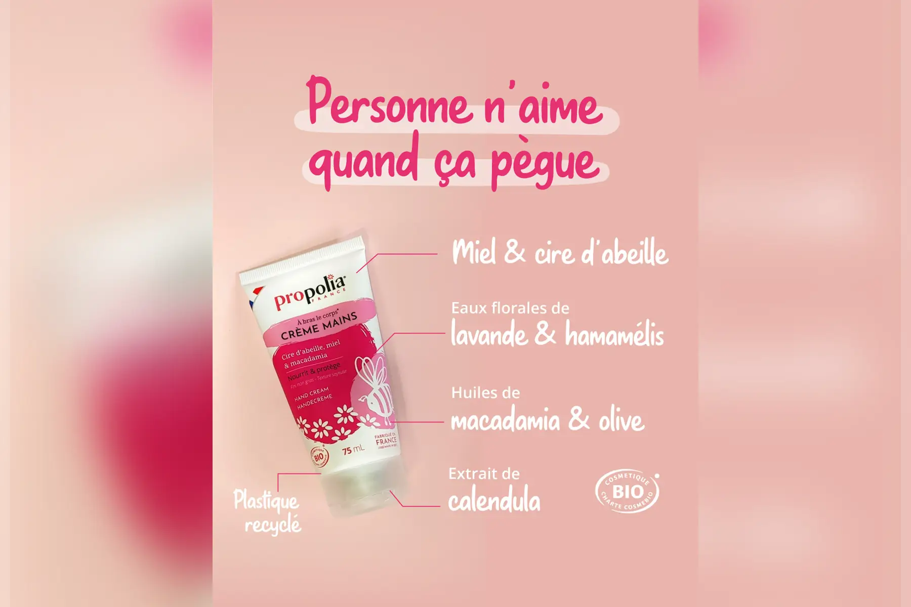 Crème mains certifiée Bio Cire d'abeille, Miel & Macadamia