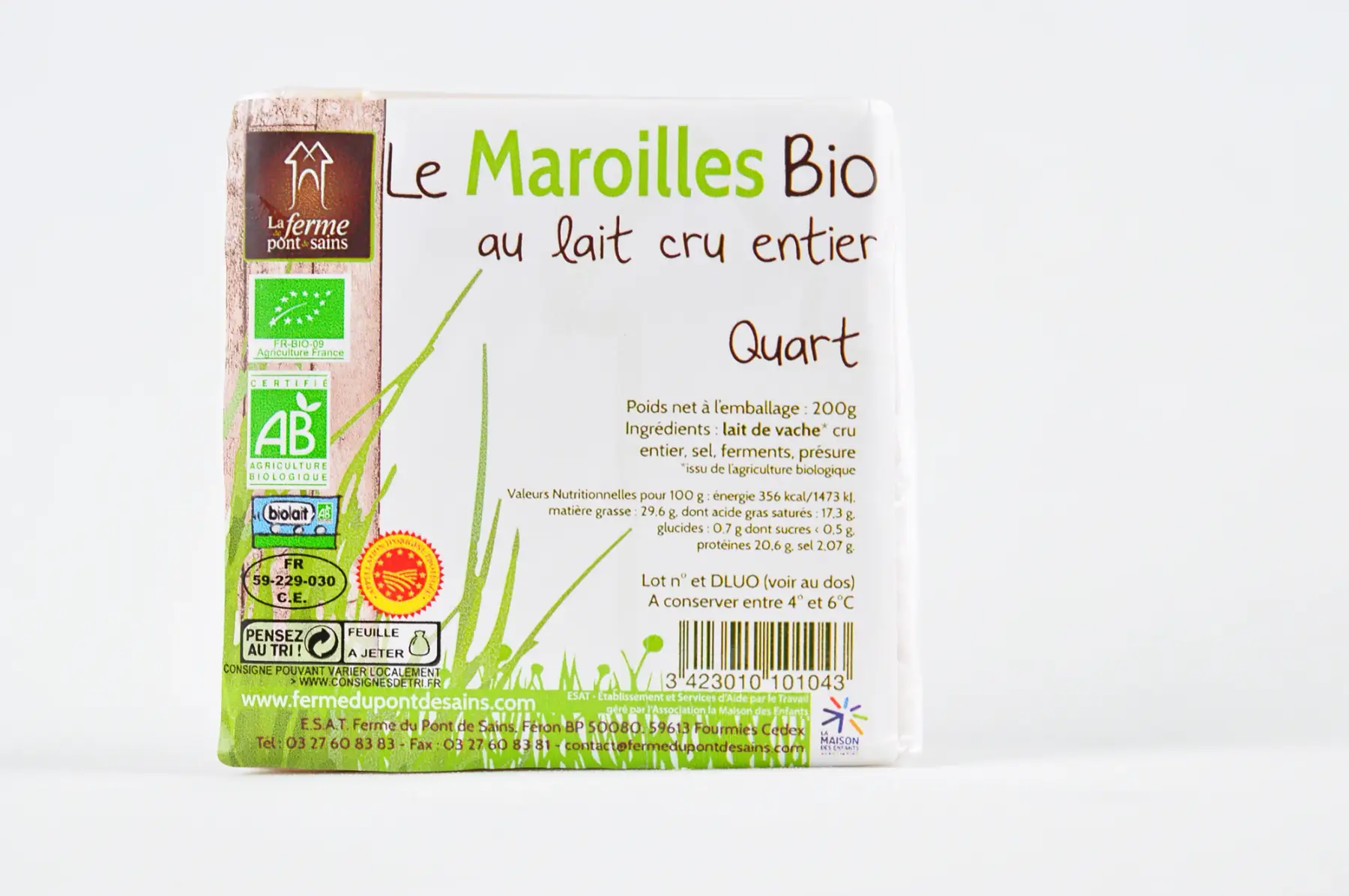 Quart Maroilles Bio au lait cru entier 200grs