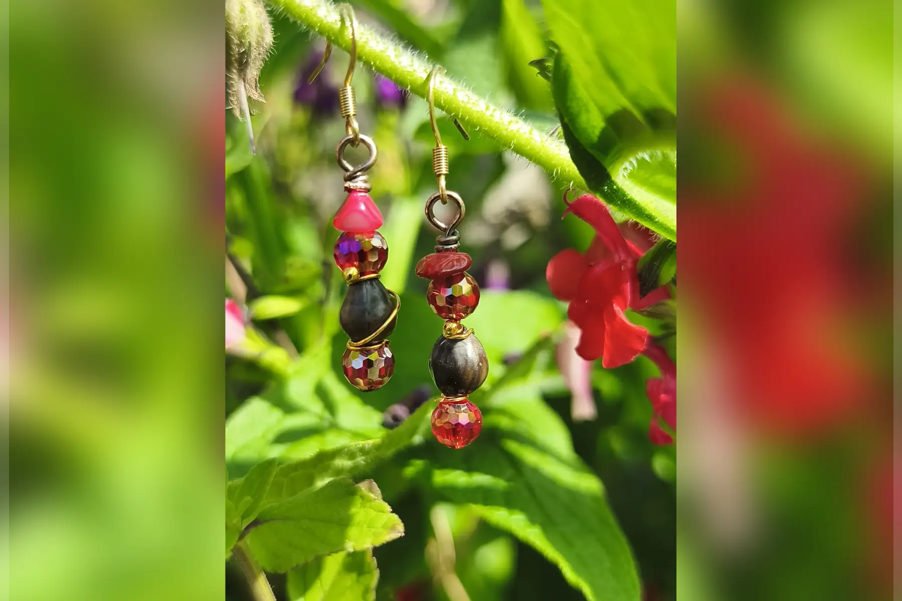 Boucles d’oreilles avec perles et corail de Sardaigne rouge